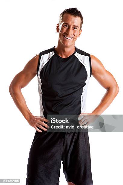 Retrato Feliz Fitness Masculino - Fotografias de stock e mais imagens de Musculado - Musculado, Fundo Branco, Homens