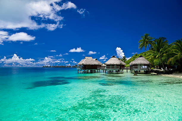 traumurlaub luxus-resort - insel tahiti stock-fotos und bilder