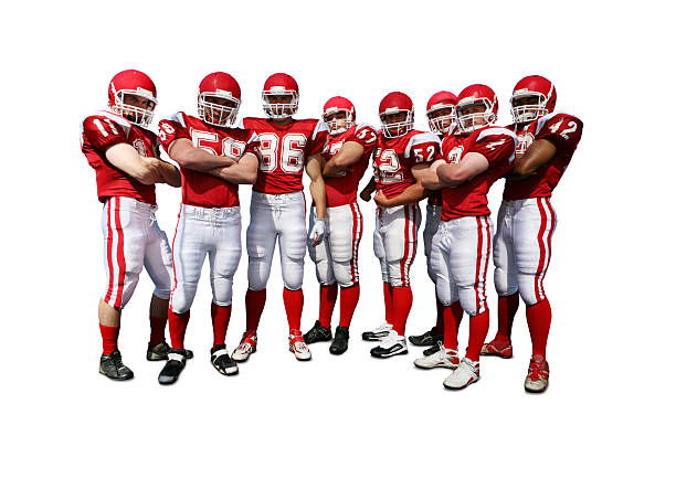 Football Team with Clipping Path Football players with clipping path. offensive line stock pictures, royalty-free photos & images