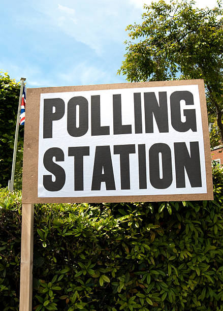 istock British polling station sign with Union Jack 157481442