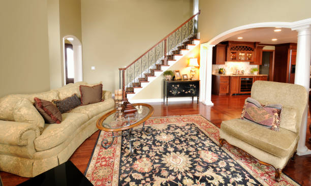 istock Home Interior Living Room, Persian Rug, Pillars, Staircase, Spacious, Open 157481498