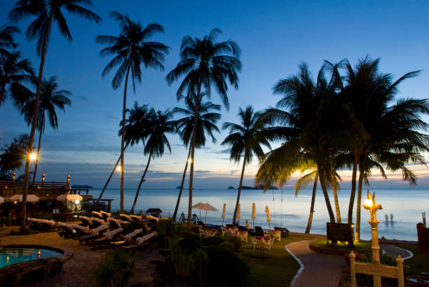 istock Sunset at a tropical resort in Thailand 157481592