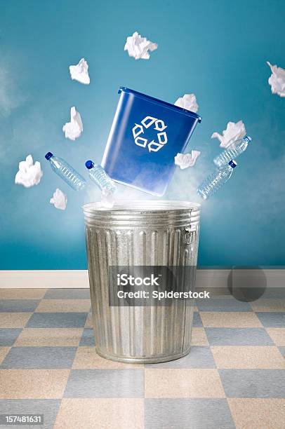Trash Exploding Recycling Container Exploding Out Of Trash Can Stock Photo - Download ...