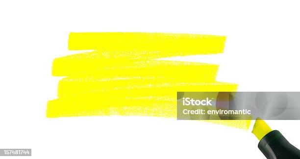 Swash Of A Highlighter Pen Isolated On White Stock Photo - Download Image Now - Highlighter, Yellow, Felt Tip Pen