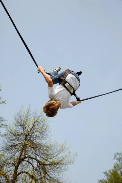 istock Boy on an elastic rope of a trampoline 157481808