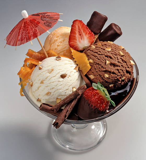 Creative ice cream with nuts and fruits.
