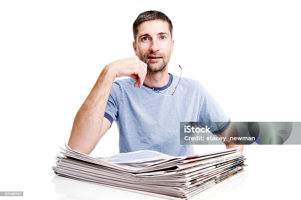 Man Reading Newspapers  Adult Stock Photo