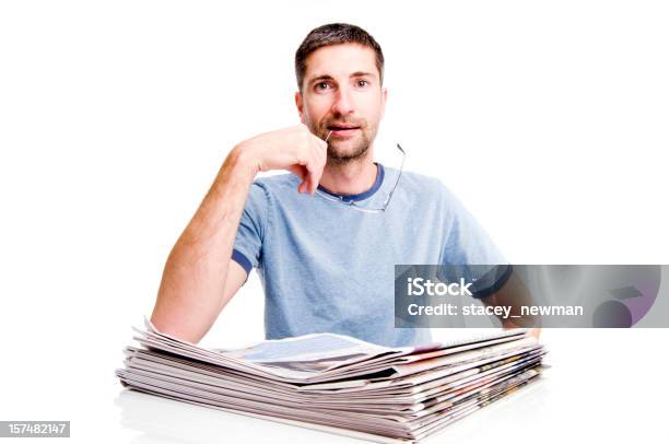 Man Reading Newspapers Stock Photo - Download Image Now - Adult, Adults Only, Business