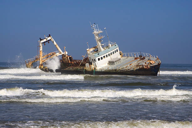 Cargo ship got stuck on the beach, Ship accidents happen often when the weather is stormy.