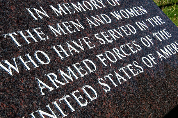 Detail of the engraving in granite at a US War Memorial