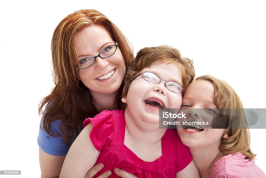 Mãe feliz e duas filhas-alegre - Royalty-free Fundo Branco Foto de stock