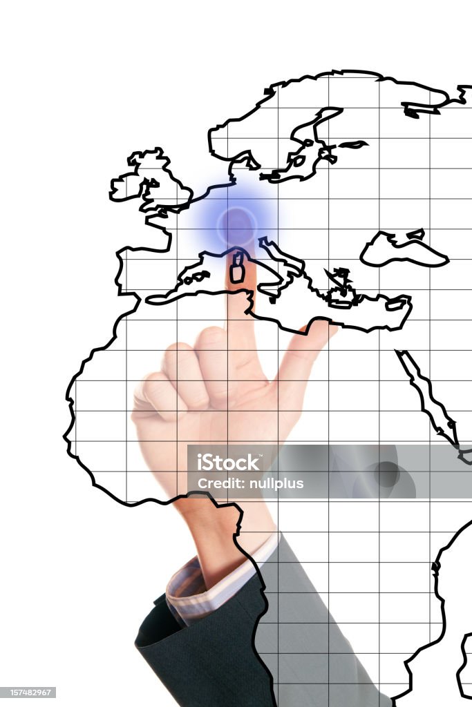 pointing at europe a man is pointing at a map of europe, pondering his next business move. the map is a vector trace (based on open-domain maps from http://www.evl.uic.edu/pape/data/Earth/), the image is shot with a 5Dmk2 and the canvas is enlarged to accomodate the map - hence the very high resolution. Accuracy Stock Photo