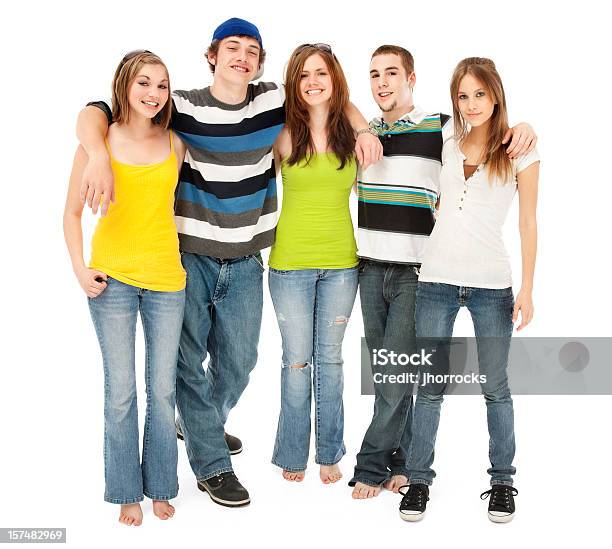 Cinco Amigos Adolescentes - Fotografias de stock e mais imagens de Figura para recortar - Figura para recortar, Grupo de Pessoas, Adolescente