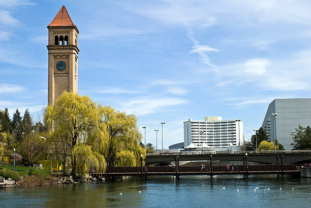 Clock tower at Riverfront Park in Spokane, Washington  spokane river stock pictures, royalty-free photos & images