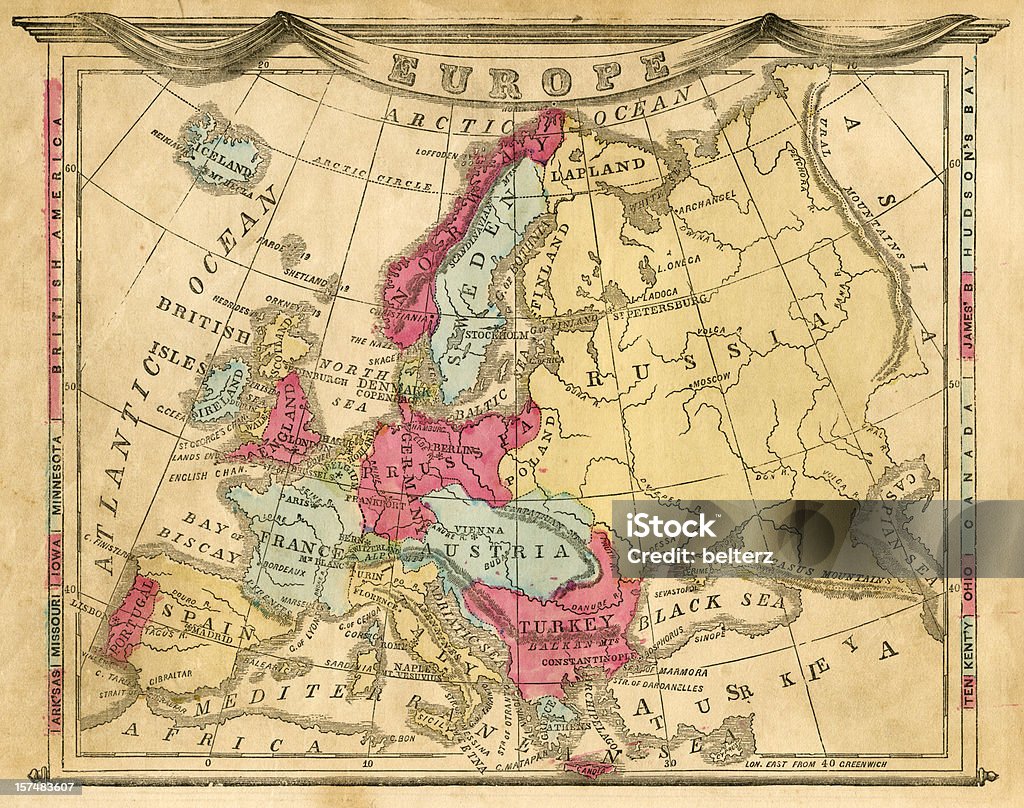 vintage europe vintage europe map dating from 1872 Map Stock Photo