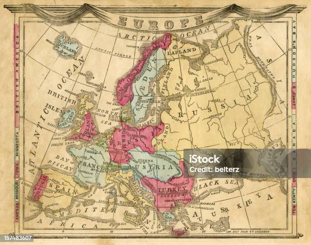 Vintage Europe Stock Photo - Download Image Now - Map, Russia, 19th Century Style