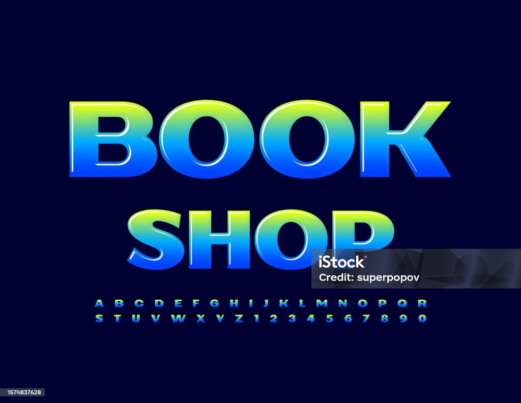 ベクター画像カラフルなエンブレムブックショップグラデーションアルファベットと数字セット eコマースのベクターアート素材や画像を多数ご用意
