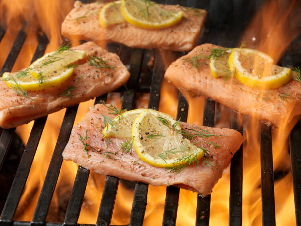 istock Raw Salmon Fillets on the BBQ 157483904