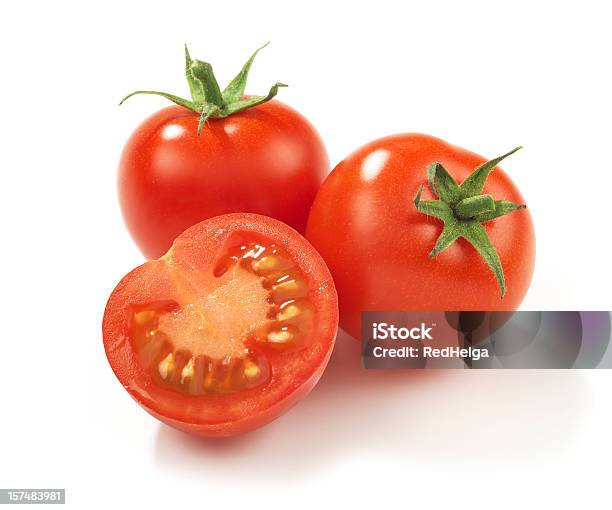 Trio De Tomate - Fotografias de stock e mais imagens de Tomate - Tomate, Figura para recortar, Fundo Branco