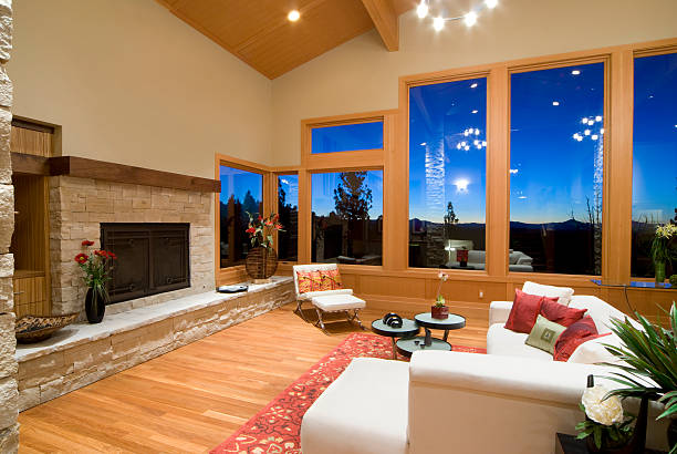istock Modern Asian living room at sunset 157484571