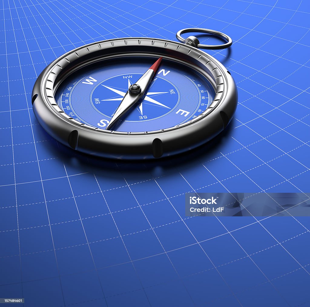 Compass on blue generic geographic background  Navigational Compass Stock Photo
