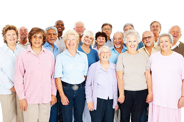 シニア名様までのグループに白背景 - 65 70 age ストックフォトと画像