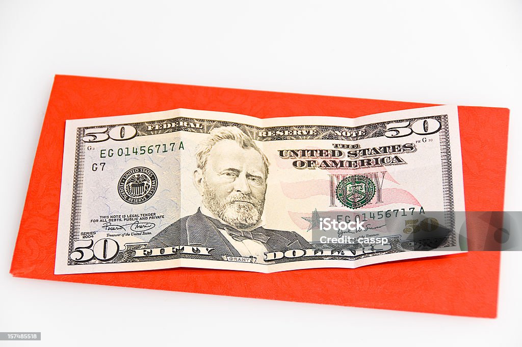 Money Red Envelope  American Fifty Dollar Bill Stock Photo