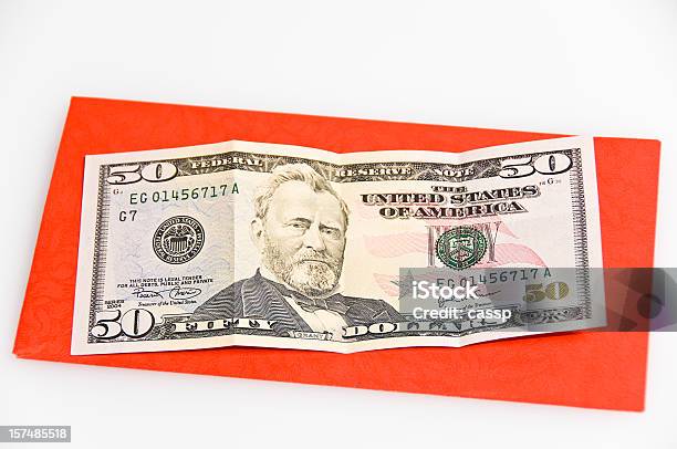 Money Red Envelope Stock Photo - Download Image Now - American Fifty Dollar Bill, Color Image, Currency
