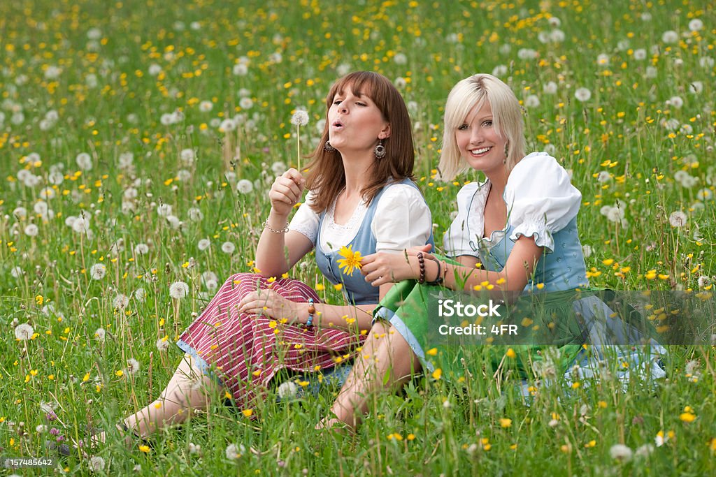 Duas meninas sentada no meadow Diversão (XXXL - Foto de stock de Alemanha royalty-free