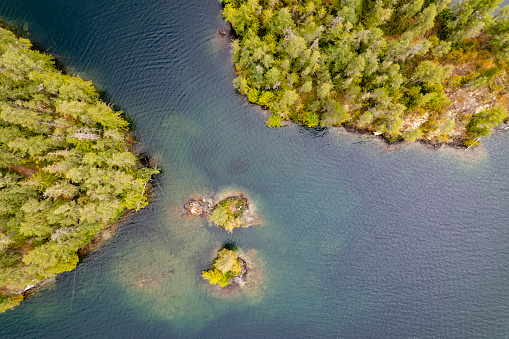Ruby Lake on the Sunshine Coast of British Columbia. Aerial views of fresh water lakes.