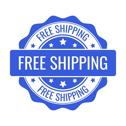 Free shipping stamp, seal. Vector badge, icon template. Illustration isolated on white background.