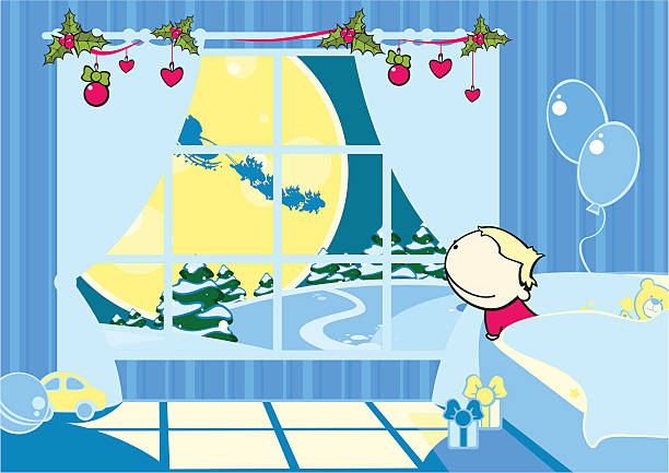 ilustrações de stock, clip art, desenhos animados e ícones de noite de natal - balloon child winter snow