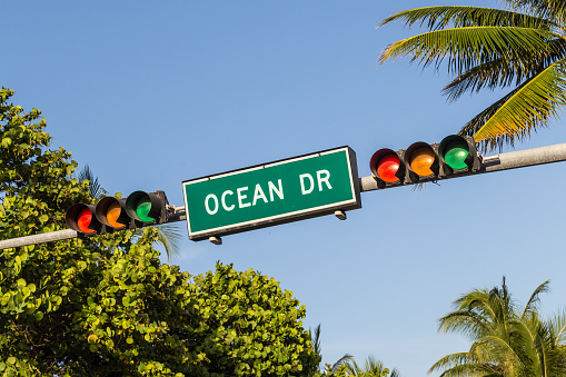 Street sign of famous street Ocean Drive in Miami South Beach
