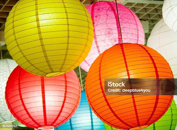 Colorful Lighting Paperlamps Stock Photo - Download Image Now - Japanese Lantern, Paper Lantern, Backgrounds