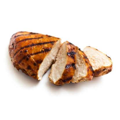 Grilled Chicken breast, isolated on white.