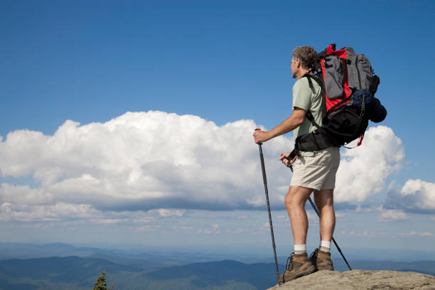 istock Man on top of mountain peak 157502036