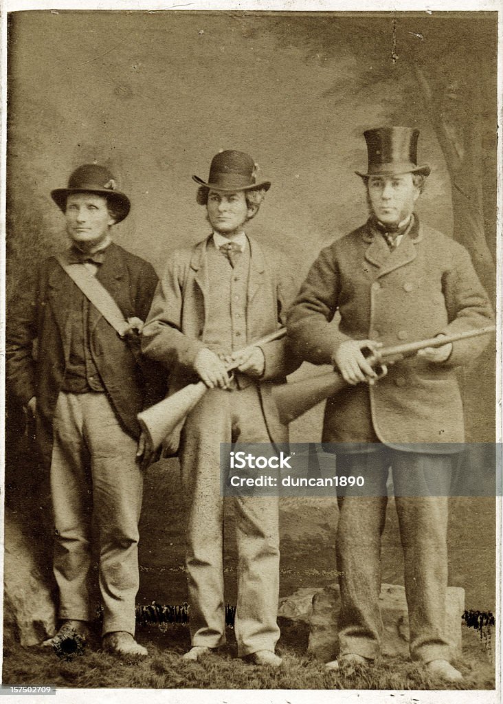 The Victorian Hunting Party Men with Guns  Photograph Stock Photo