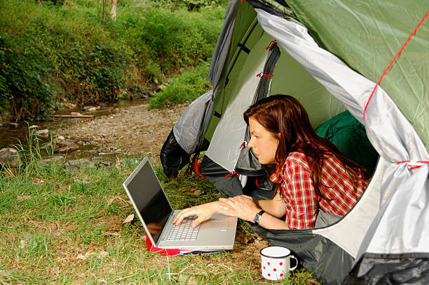 istock Woman with Laptop - camping serie 157502937