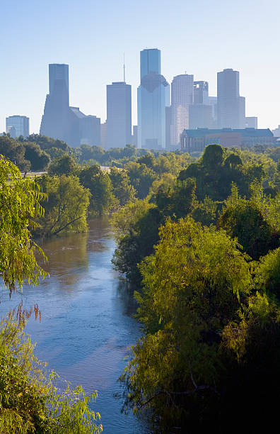 Houston city skyline, looking over Buffalo Bayou, Houston, Texas (TX)