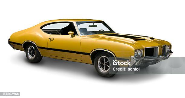 Yellow Oldsmobile 442 Muscle Car Stock Photo - Download Image Now - Car, Cut Out, Vintage Car