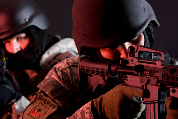 Special Forces in red zone stock photo