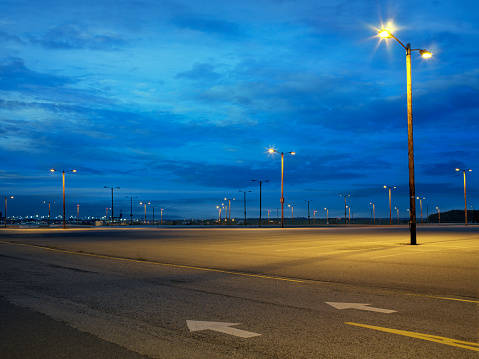 Close-up shot of a lamppost at night