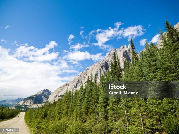 Candian Rocky Mountains With Lonely Road Stock Photo - Download Image Now - Alberta, Asphalt, Banff