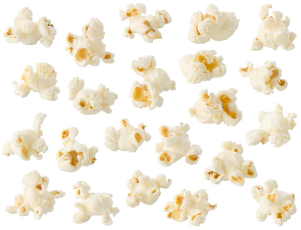 arrangement of popcorn kernels isolated on white background - popcorn bildbanksfoton och bilder