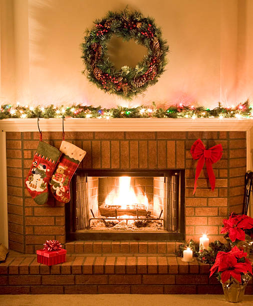 istock warm, cheery, Christmas fireplace 157503298