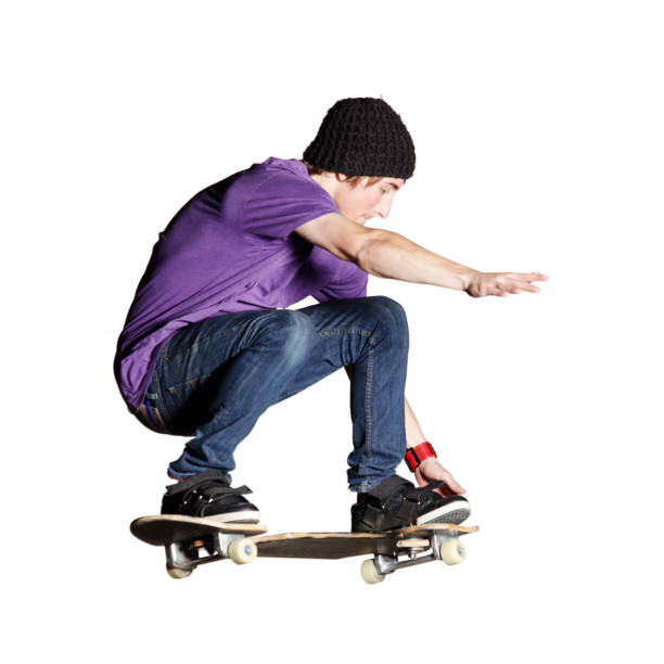 istock Artistic skateboarder caught mid-air, isolated  on white 157503451
