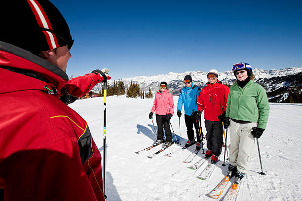 Skiing lessons stock photo