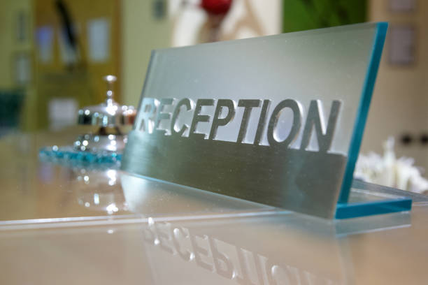 istock Hotel reception desk and bell 157504033