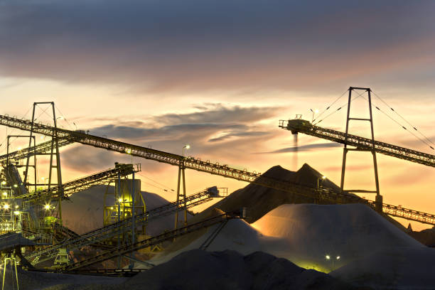 Sand Plant Conveyor Belts With Moody Sky stock photo