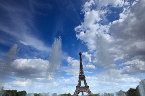 Backlit of the Eiffel Tower, shot from Place de la Concorde, in Paris (France).